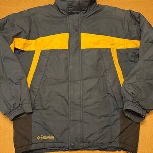 Columbia Winter Jacket Mens M Navy Blue Yellow Colorblock Full Zip Puffer Coat